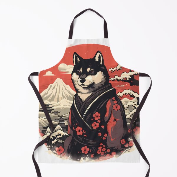 Item preview, Black Shiba Inu Dog Samurai in Floral Hakama designed and sold by laika-et-al.