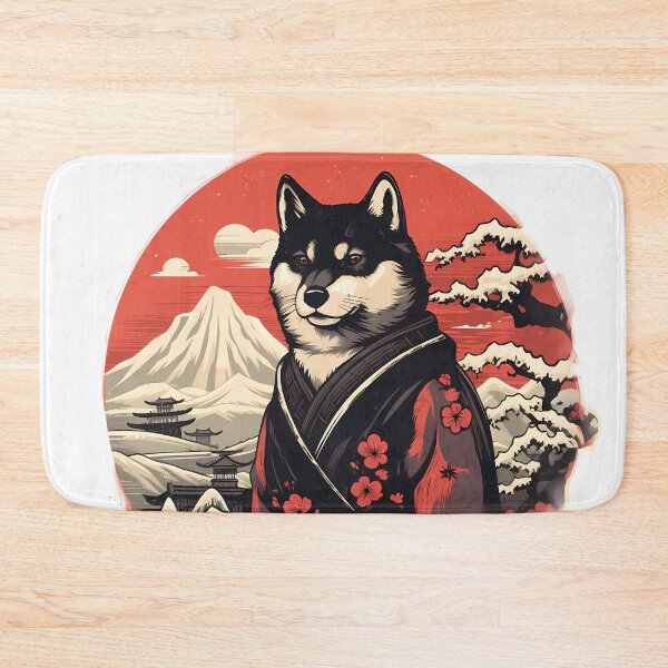 Item preview, Black Shiba Inu Dog Samurai in Floral Hakama designed and sold by laika-et-al.