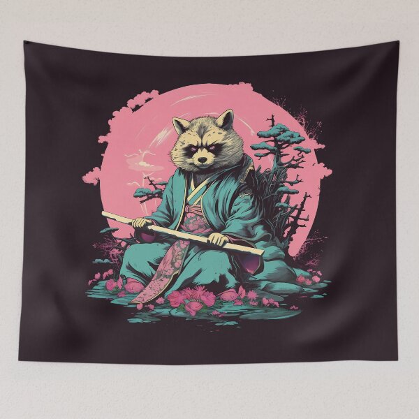 Item preview, Raccoon Dog Tanuki Ninja with Hanbō designed and sold by laika-et-al.