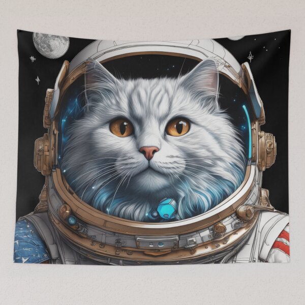 Item preview, white space cat with brown eyes with the full moon. Stellar cat. designed and sold by By-Jeff.