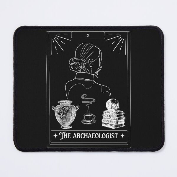 Item preview, The Archaeologist Tarot Card - Explorer Woman with antique ceramic vase, skull on books and coffee  - Tarot Art - Halloween designed and sold by Carola-art.