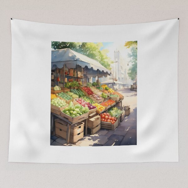 Artikelvorschau, Bauernmarkt in vollem Gange: Eine Aquarellkunst entworfen und verkauft von Shirtastically.