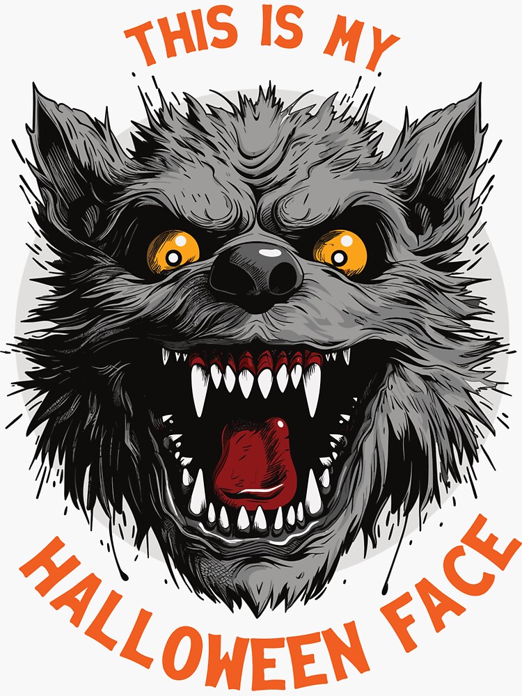 Thumbnail 3 of 3, Sticker, This is My Halloween Face Werewolf designed and sold by hidden-design.