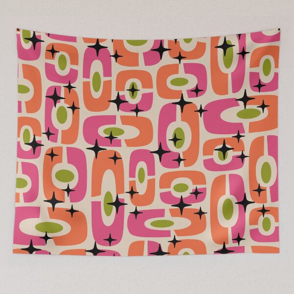 Item preview, Mid Century Modern Atomic Age Pattern 529 Mid Mod Orange Pink and Olive Green designed and sold by tonymagnerart.