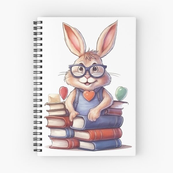 Artikelvorschau, Whimsy enthüllte die Chronik eines entzückend süßen und witzigen Kaninchens, das mit einer Brille geschmückt ist und komisch auf einem Bücherturm thront entworfen und verkauft von MUSTAFA KAYNAK.