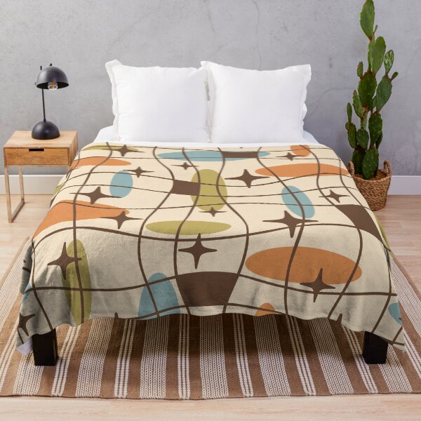 Item preview, Mid Century Modern Atomic Age Cosmic Pattern 530 Mid Mod Orange Brown Blue and Olive Green designed and sold by tonymagnerart.