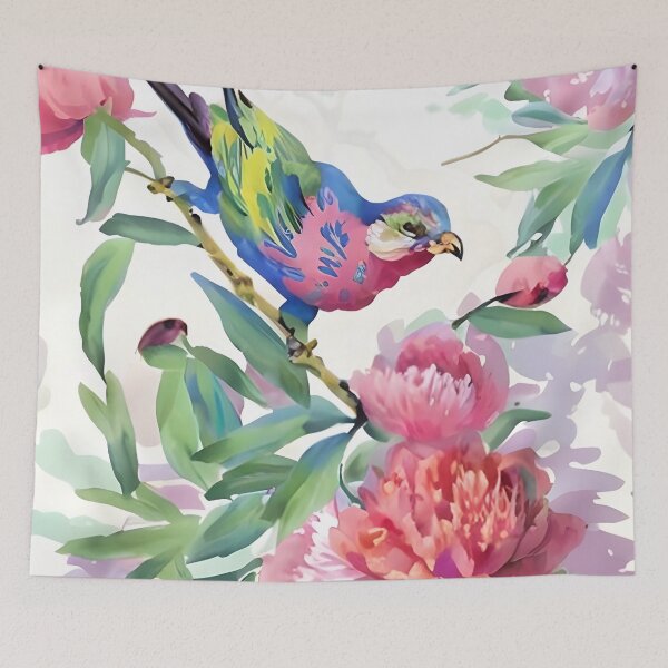 Item preview, Grumpy bird and peonies designed and sold by SophieClimaArt.