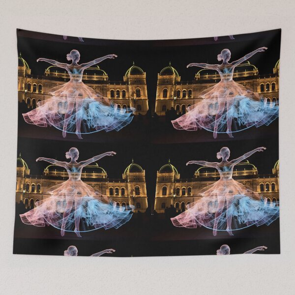 Item preview, Colorful projection of a ballerina in front of the Vienna opera in the styles of holography and futuristic technological art designed and sold by AI-Only Creations.