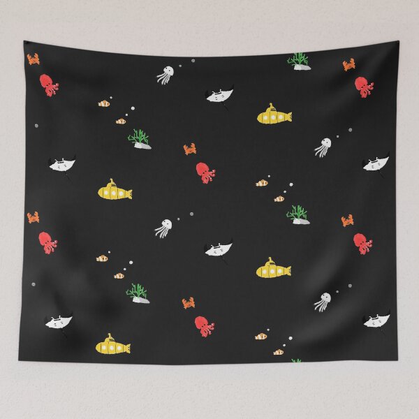 Item preview, Cute Ocean Sea Animals Cartoon. Aquatic Life Under the Sea Diving on Black Background  designed and sold by WASHINGMACHINE’s vacation.