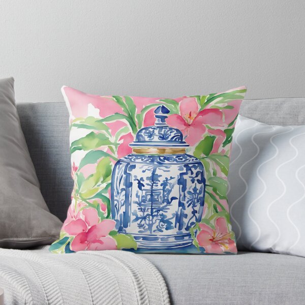 Item preview, Chinoiserie jar and pink lilies designed and sold by SophieClimaArt.