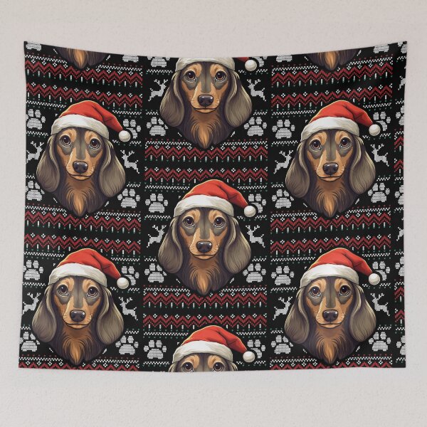Item preview, Long Haired Dachshund Ugly Sweater Christmas designed and sold by rafaeltto.