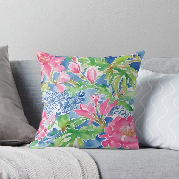 Item preview, Pink, blue and green preppy flowers and leaves watercolor doodle designed and sold by SophieClimaArt.