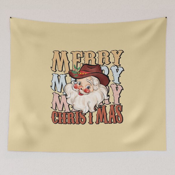 Item preview, Merry Merry Merry Christmas Cowboy Santa designed and sold by ArtMeetsPizza.