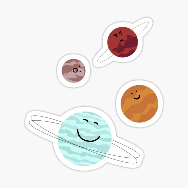 Pegatinas de planetas planetas de dibujos animados con caras