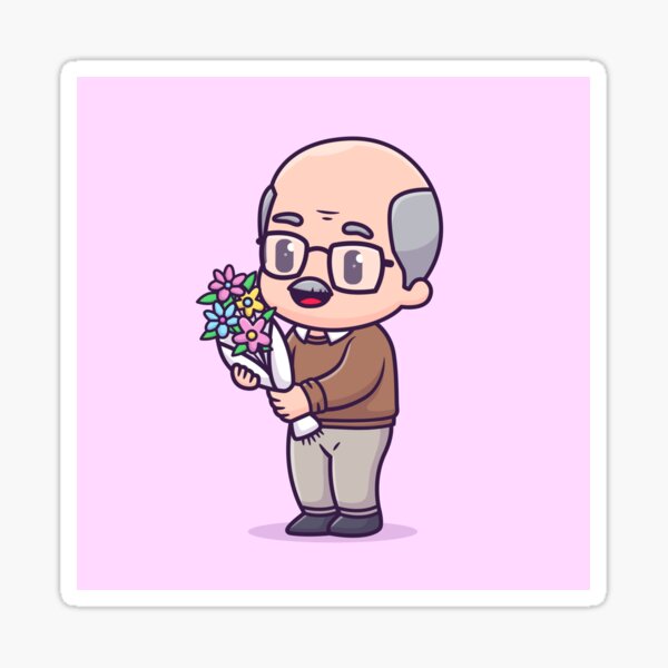 Item preview, Charming Grandfather with Flower Bouquet - Cartoon Vector Icon Illustration designed and sold by hjian8219.