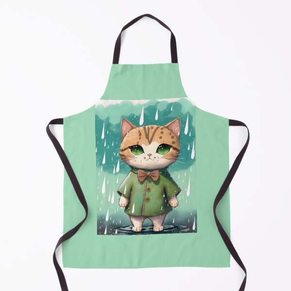 Item preview, Cute Watercolor Green Raincore Rainy Day Tabby Cat in Jacket and Bowtie Kawaii Animie Japanese Art Style designed and sold by ScarletGoldenOx.