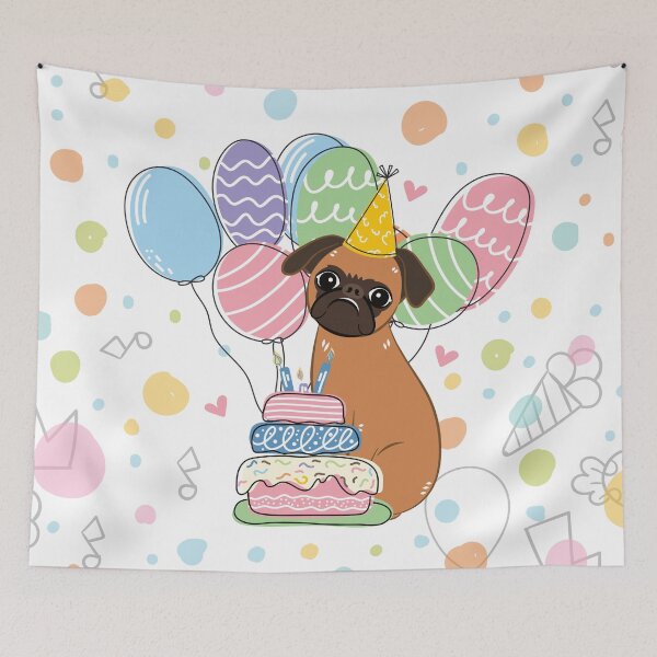 Item preview, Red Smooth-coated Brussels Griffon Dog Birthday Party 2 designed and sold by Lulupainting.