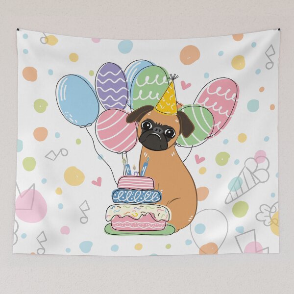 Item preview, Red Smooth-coated Brussels Griffon Dog Birthday Party 3 designed and sold by Lulupainting.