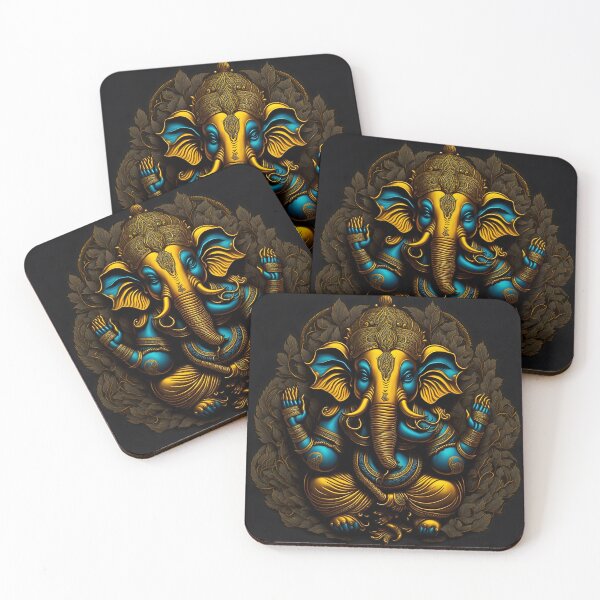 Item preview, "Harmonious Fusion: 2D Artwork Logo Blending Black Background with the Vibrant Colors of a Ganesha Statue" designed and sold by Best-Art-32.