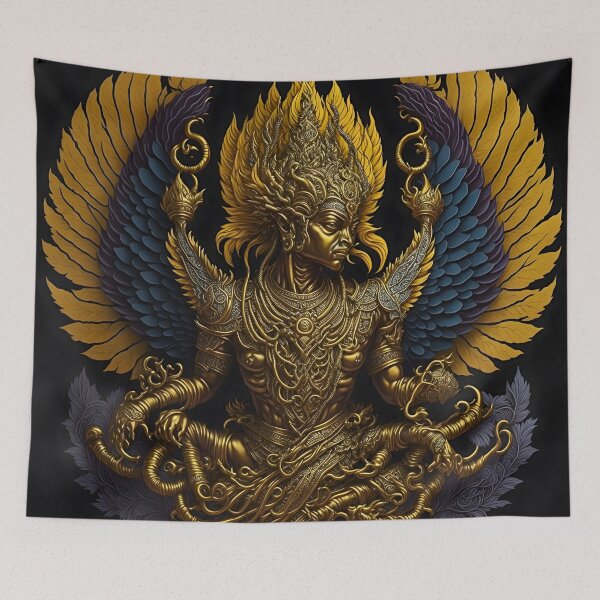 Item preview, "Harmonious Fusion: A 2D Garuda Statue Logo Soaring Against a Striking Black Backdrop" designed and sold by Best-Art-32.