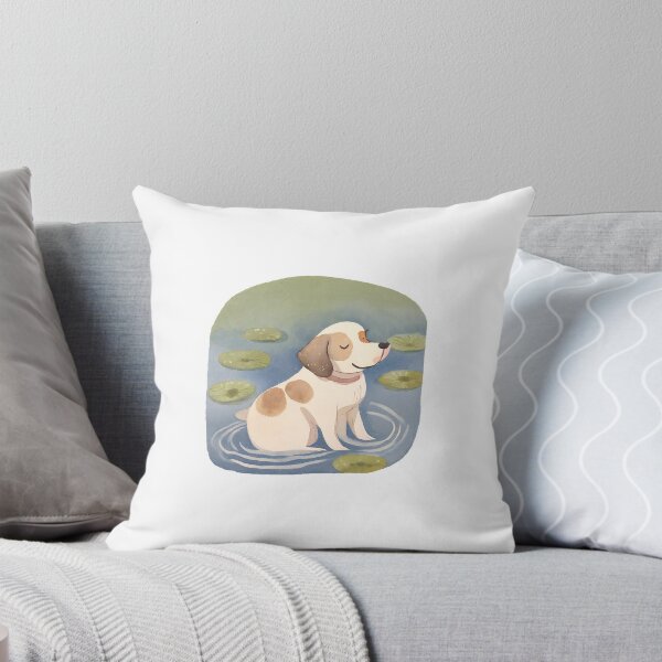 Item preview, Serene Dog Relaxing in Waterlilies Pond designed and sold by AnimaliaStar.