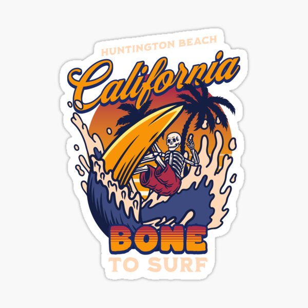 Aperçu de l'œuvre Squelette de surf né pour surfer à Huntington Beach en Californie créée et vendue par Rightsy.