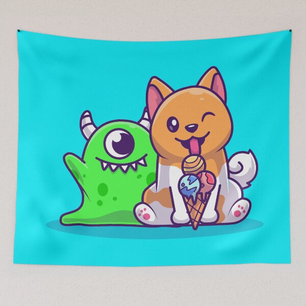Artikelvorschau, Niedlicher Hund, der Eis mit Monster-Cartoon-Vektor-Symbol-Illustration isst entworfen und verkauft von hjian8219.