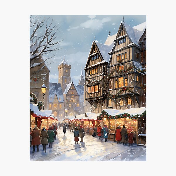 Item preview, Bustling Winter Market Square in England designed and sold by shadowalice.