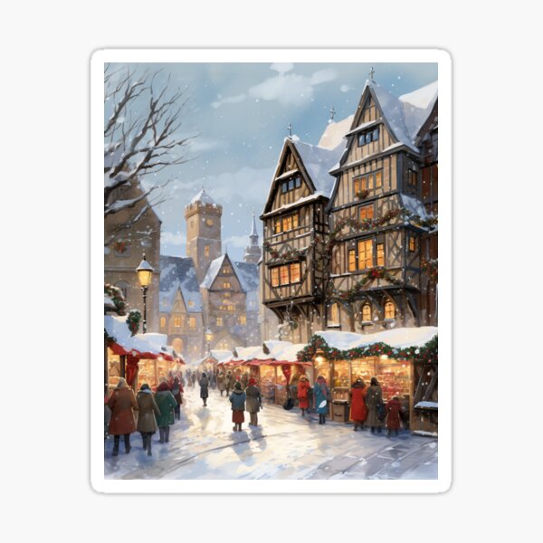 Vista previa del artículo con la obra «La bulliciosa plaza del mercado de invierno en Inglaterra», diseñado y vendido por shadowalice.