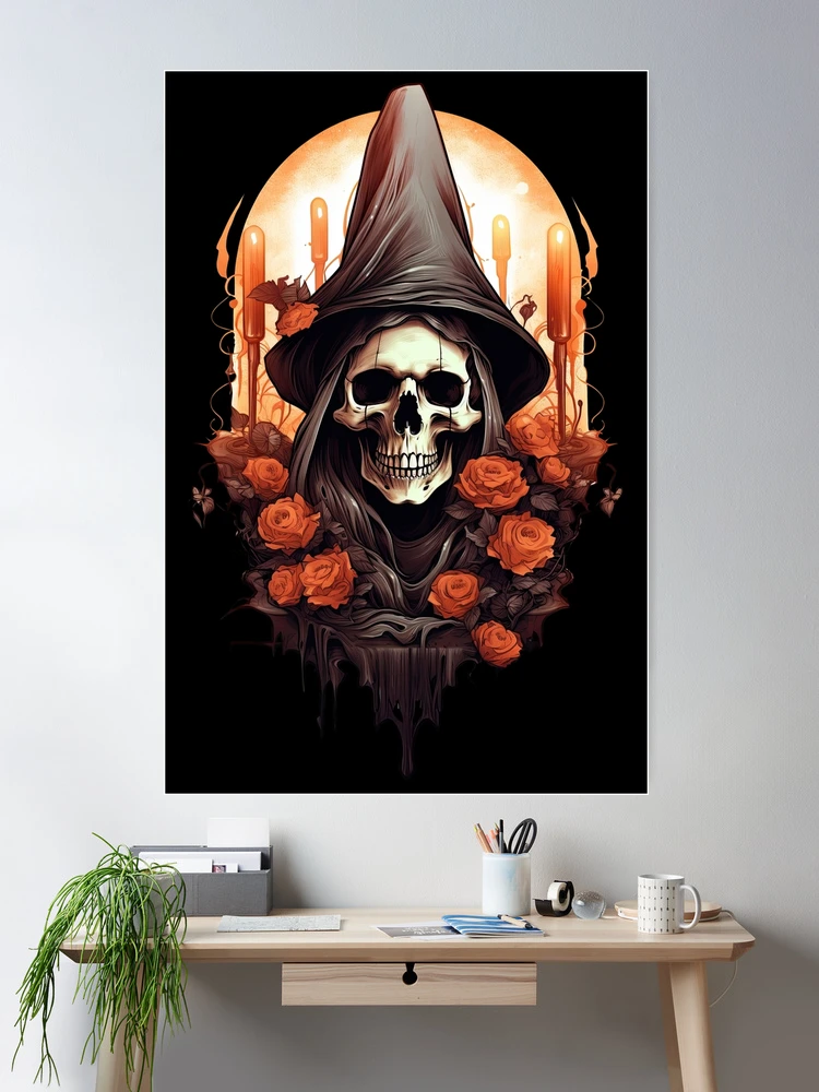 Midnight 2024 Halloween 3D Witch Skull Wall Decor Gold Antique (1) Plaque