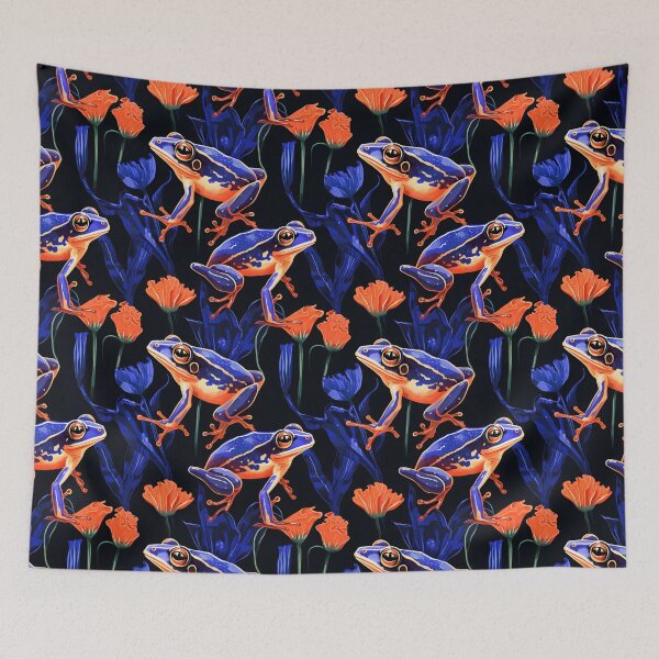 Item preview, Royal Blue and Peach Cute Frog Composite Overlay Pattern #2 designed and sold by ARTficiallyAnon.