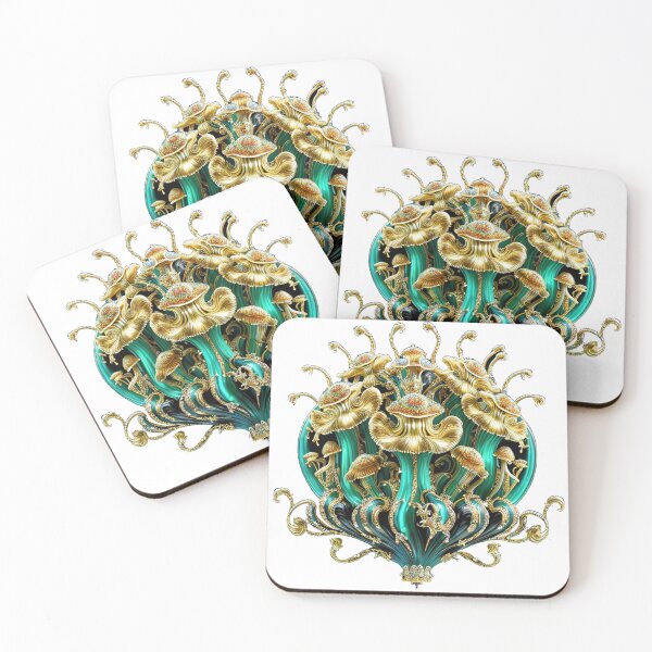 Item preview, Turquoise Decorative Golden Mushrooms Design designed and sold by artelligens.