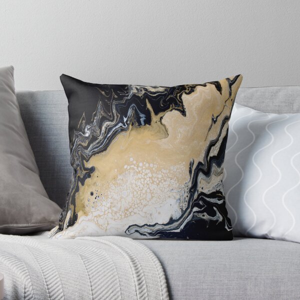 Black Gold Acrylic Pour Throw Pillow