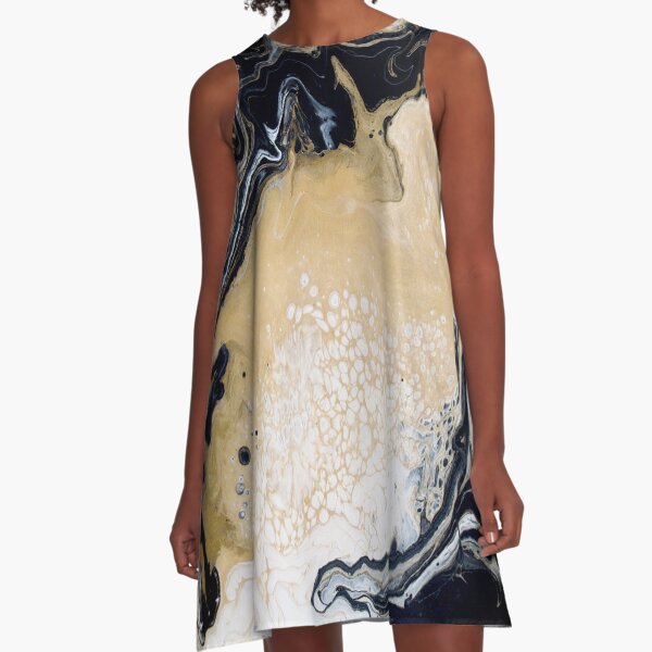 Black Gold Acrylic Pour A-Line Dress
