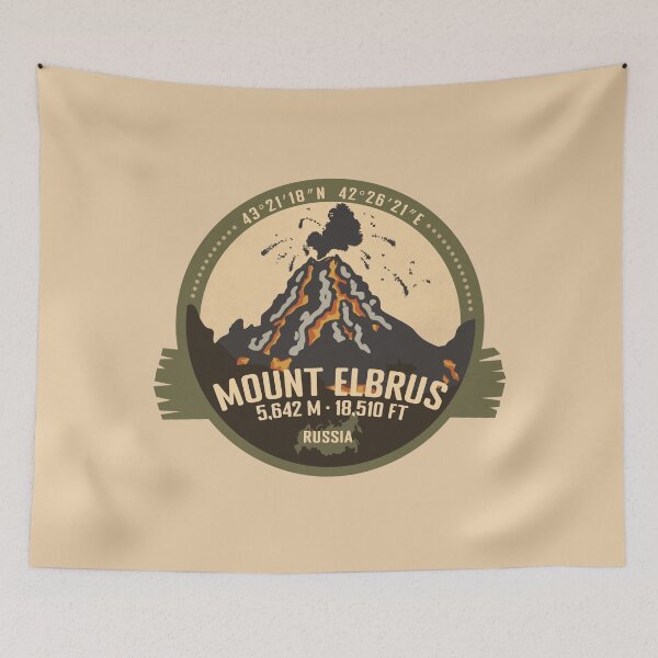 Item preview, Mount Elbrus Volcano Russia Volcanic Eruption Retro Badge designed and sold by mountainfad.