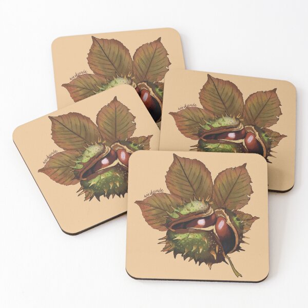 Item preview, Conker chestnut leaves botanical illustration oil pastels designed and sold by Wieskunde.
