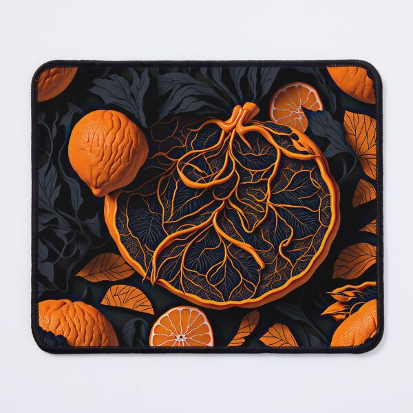 Item preview, "Vibrant 2D Artwork: A Striking Logo Featuring a Black Background and a Burst of Orange Fruit Patterns" designed and sold by Best-Art-32.