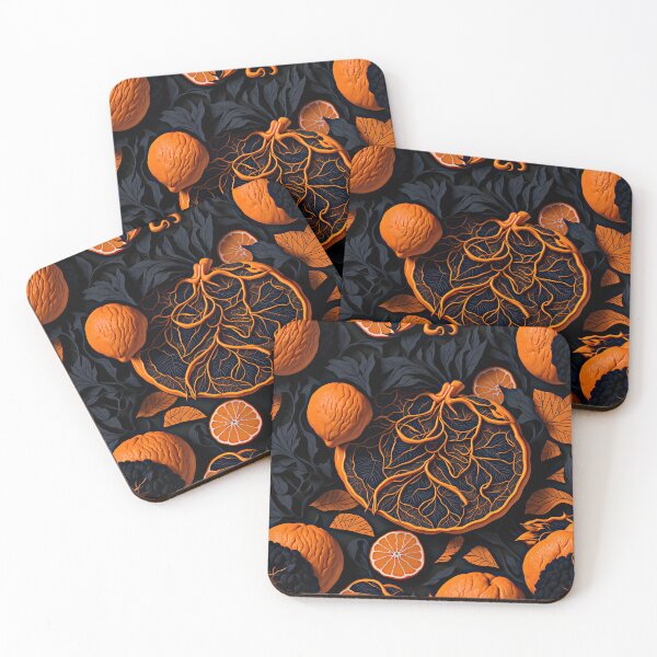 Item preview, "Vibrant 2D Artwork: A Striking Logo Featuring a Black Background and a Burst of Orange Fruit Patterns" designed and sold by Best-Art-32.