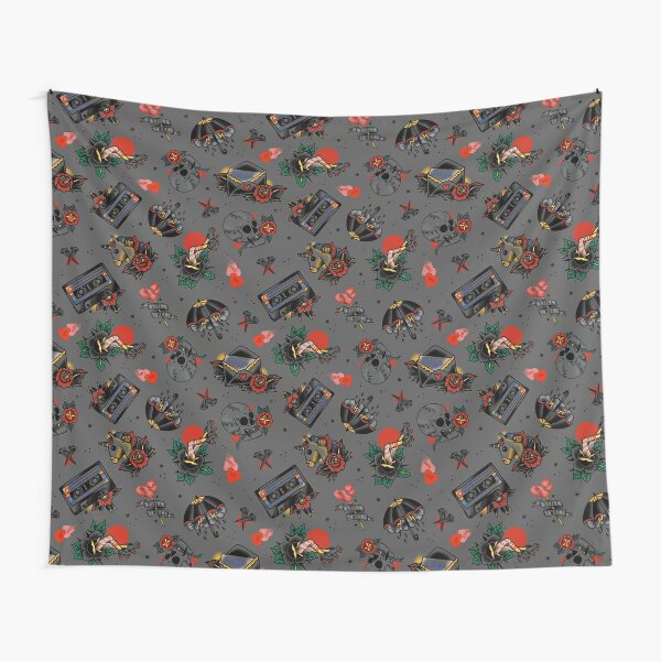 Traditional tattoo colorful pattern gray Tapestry