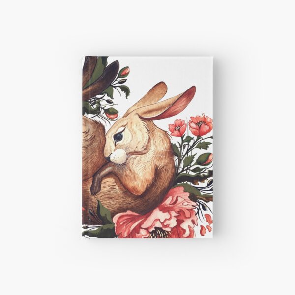 Rabbit and Flowers in White Hardcover Journal
