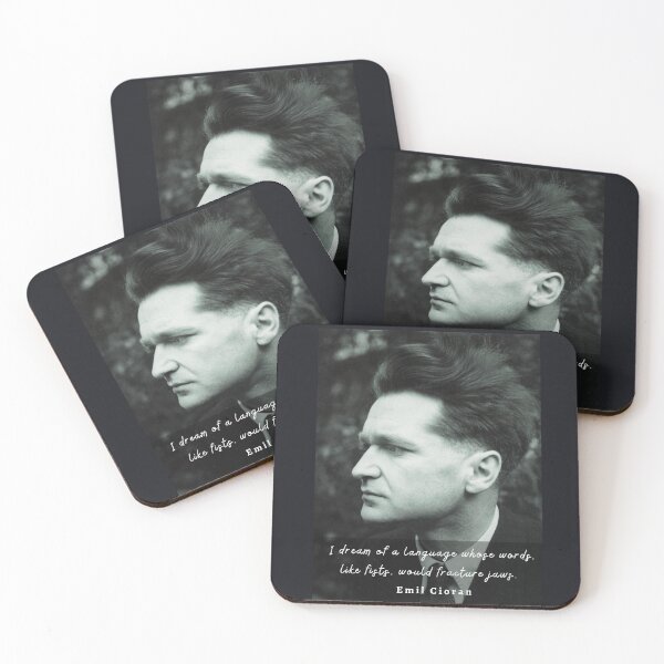 Item preview, Emil Cioran portrait and quote: I dream of a language whose words, like fists, would fracture jaws. designed and sold by artbleed.