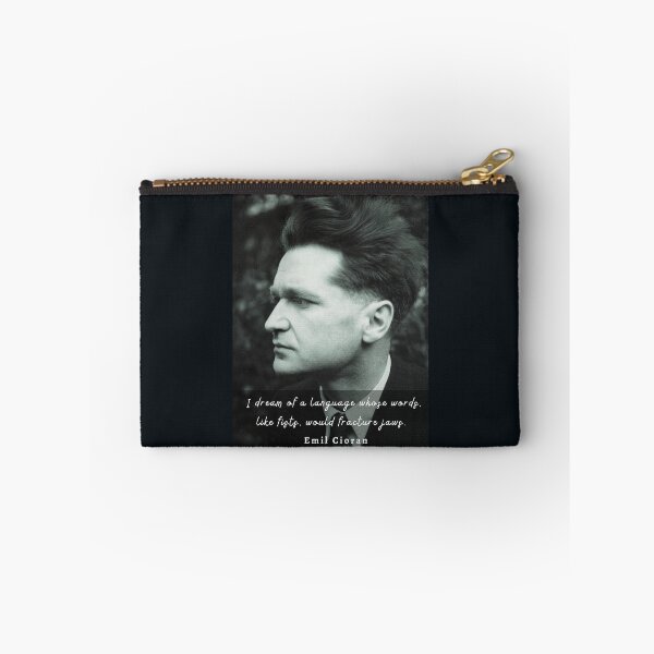 Item preview, Emil Cioran portrait and quote: I dream of a language whose words, like fists, would fracture jaws. designed and sold by artbleed.