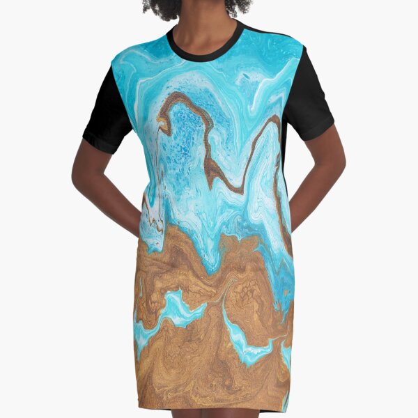 Thin Mint Swirl: Acrylic Pour Painting Graphic T-Shirt Dress
