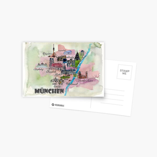 Munich Germany Retro Map Postcard
