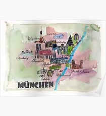 München Deutschland Retro Map Poster