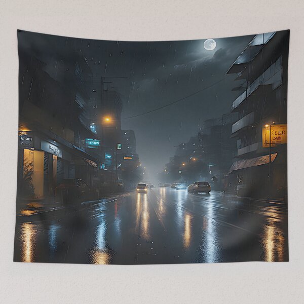 Item preview, "Captivating Realism: Moonlit Rainfall Painting on a Night Road" designed and sold by Best-Art-32.