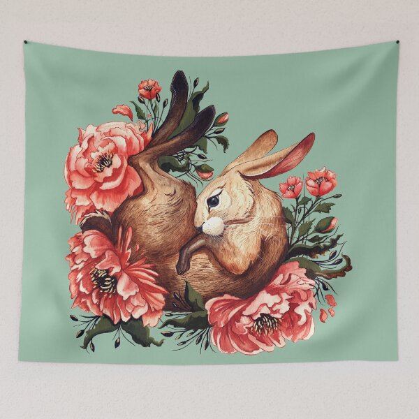 Item preview, Rabbit and Flowers in Green designed and sold by Lindsey Bell.