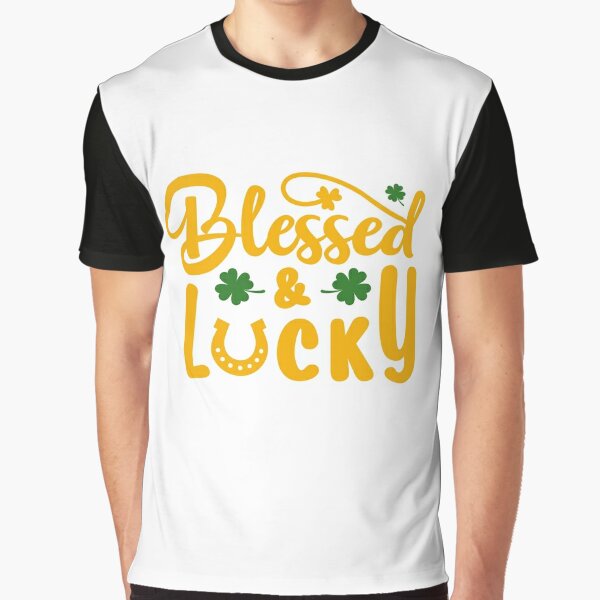 Women's White Lucky And Blessed Glitter Clover Print T Shirt