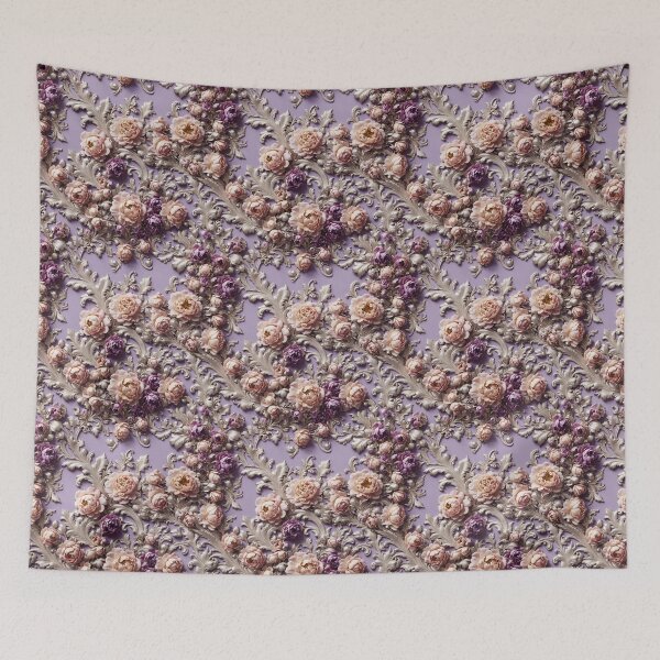 Item preview, High-quality floral pattern in baroque style - ideal for weddings - violet silver designed and sold by biiid.
