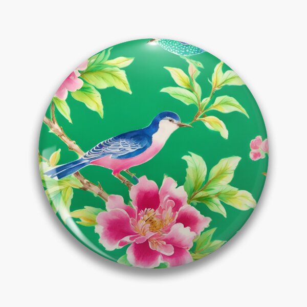 Item preview, Chinoiserie flowers and birds on emerald green designed and sold by SophieClimaArt.